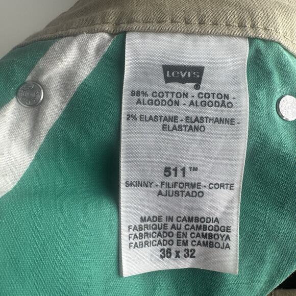 LEVI’S 511 Men’s Skinny Fit Jeans 36x32 Khaki Stretch Cotton Pants Casual Beige - Picture 9 of 11